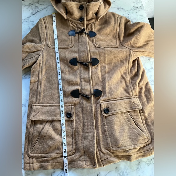 Vintage wool peat coat Jacket tan Camel warm winter weather outer layer hood - Picture 9 of 9